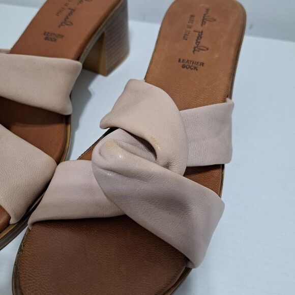 Mila Paoli Knotted Leather Slip On Open Toe Sandal Block Heel Size 9 Rose Pink - Picture 13 of 14